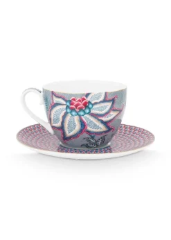 Flower Festival Cappuccino Tasse & Undertasse Hellblau