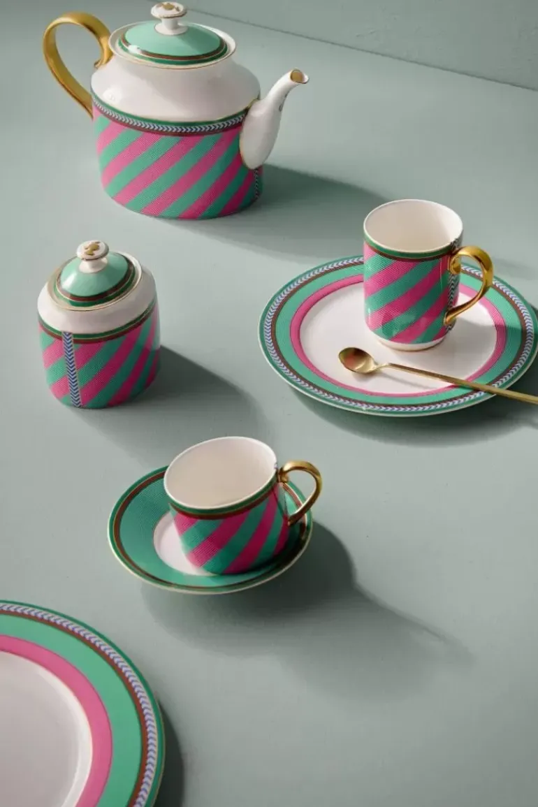 Pip Chique Stripes Cappuccino Tasse & Untertasse Rosa/Grun