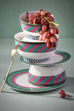 Pip Chique Stripes Frühstücksteller Rosa/Grun 23Cm